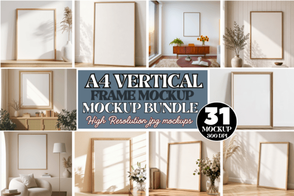 Download A4 Vertical Frame Mockup Bundle - Mockup Collection